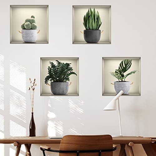 3D Wall Stickers DIY Flower Wall Decal Removable Waterproof Wall Art Decor for Bedroom Living Room Offices Home Decoration (Green Pot Plants)