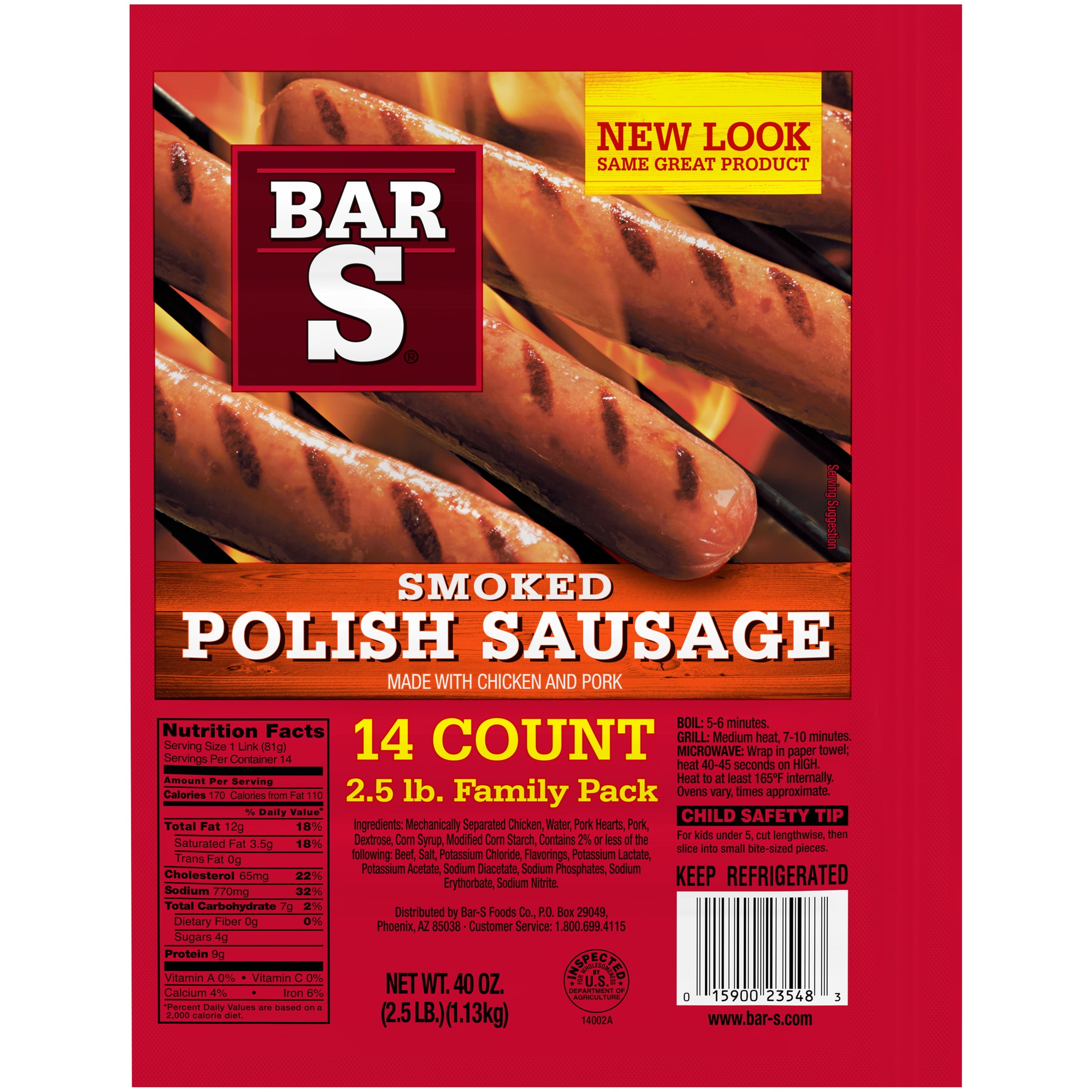Bar S Smoked Polish Sausage Family Size, 40 Oz., 14 Count