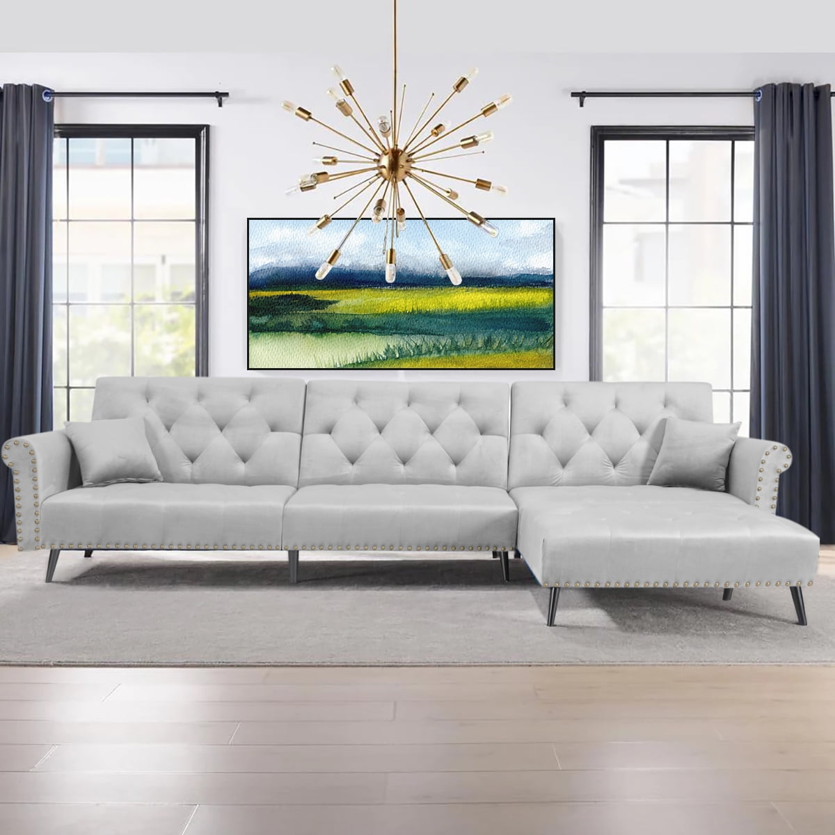 Kepooman Sectional Sofa Set, Microfiber Sofa Bed Set, Reversible Living Room Set, Light Grey Kepooman Sectional Sofa Set, Microfiber Sofa Bed Set, Reversible Living Room Set, Light Grey