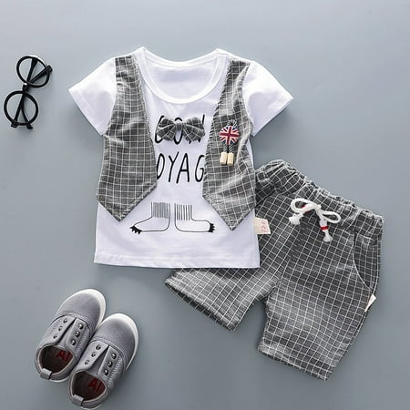 

Toddler Girl Clothes Gentleman Bow T-Shirt Shorts Pants Round Neck Casual Sporty Style Suits for Kids Boys