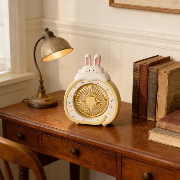 Cute Bunny Cake Shaped Desk Fan Rechargeable Individual Refrigerating Fan For Youth Bedroom Office Home Decor