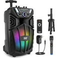 thumbnail image 1 of Pyle Haut-Parleur PA Bluetooth Portable 480W - Haut-Parleur de Karaoké de Fête Extérieur Rechargeable 8”, Système Audio avec Micro Sans Fil et Roues, TWS, Lumières de Fête, Écran LED, Entrée Micro 6.5mm, FM/AUX/MP3/USB/SD, 1 of 5