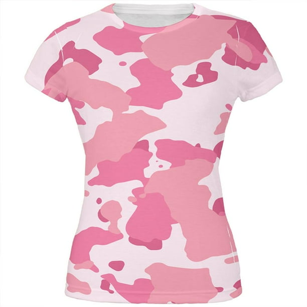 pink shirt with camo pants