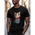 thumbnail image 3 of Cat Men's T Shirts Cat Holding Love T-Shirt for Men Crew Neck Tees Cotton Tops, Black, M, 3 of 7