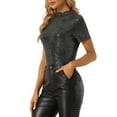 thumbnail image 4 of INSPIRE CHIC Women's Sequin Top Short Sleeve Mock Neck Sparkly Party Blouse, 4 of 5