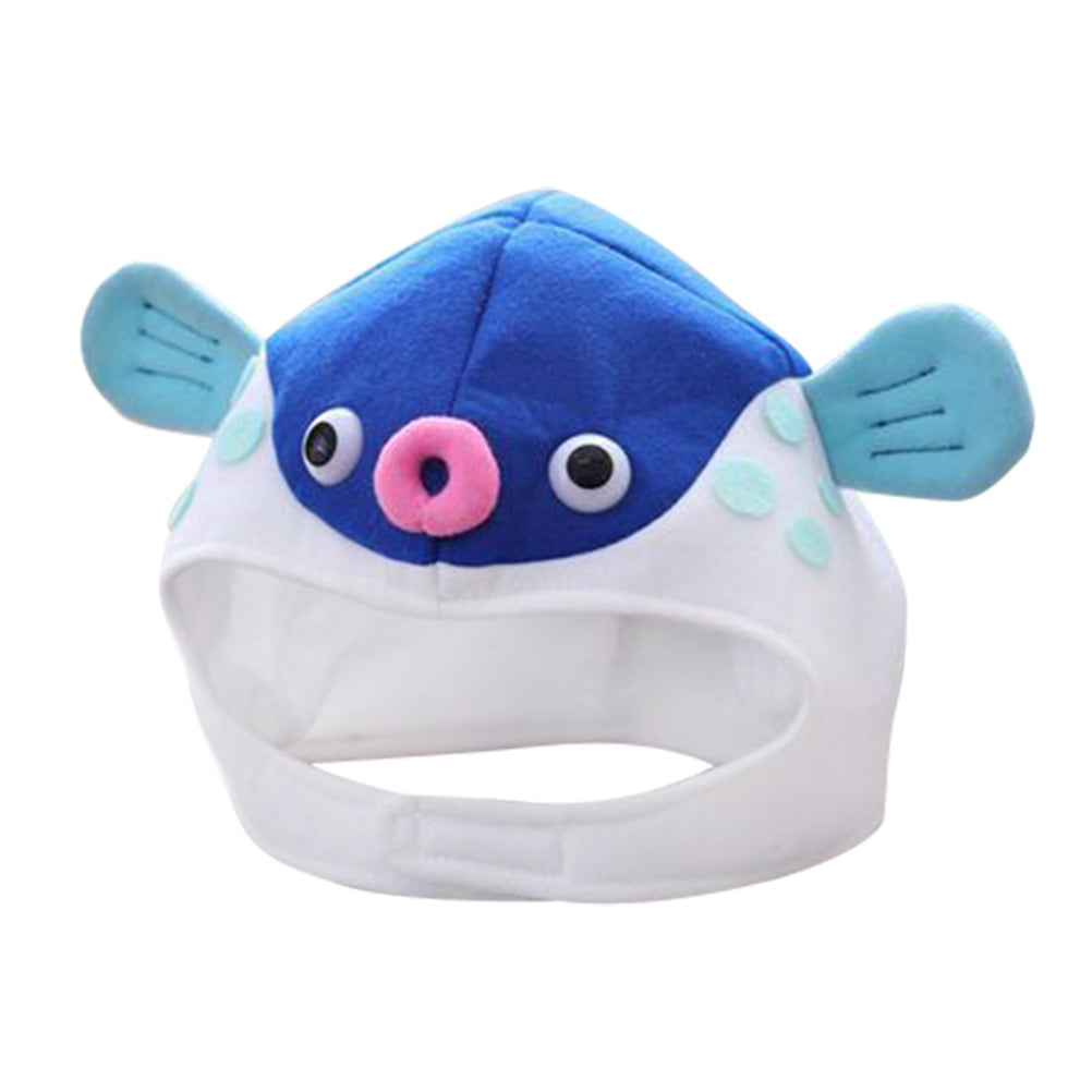 NICEXMAS Adjustable Puffer Fish Headwear Funny Cosplay Hat Cartoon Photo  Props (Blue) 