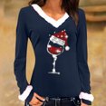thumbnail image 1 of Puntoco Mujeres Sexy Navidad Copa de Vino Delgado Terciopelo Stiching Casual Impresión de manga larga con cuello en V Camisas Blusas tops Puntoco Puntoco-7325, 1 of 4