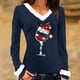 thumbnail image 1 of Puntoco Mujeres Sexy Navidad Copa de Vino Delgado Terciopelo Stiching Casual Impresión de manga larga con cuello en V Camisas Blusas tops Puntoco Puntoco-7324, 1 of 4