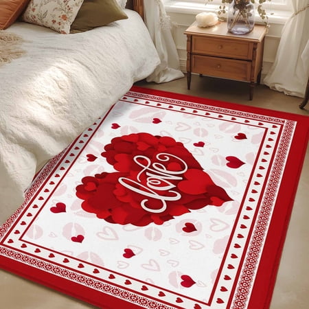 2.7x5 Area Rugs Red Valentine s Day Non-Skid Rubber Backing Large Rectangle Rugs - Living Room Bedroom Home Office Love Heart Romantic Valentines Indoor Floor Mat Carpets Washable Rug