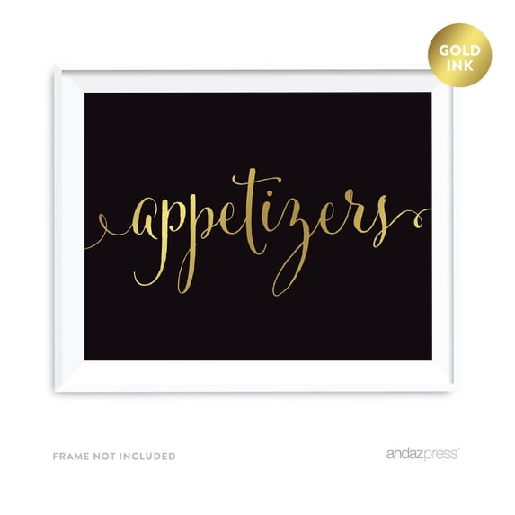 Appetizers Black and Metallic Gold Wedding Signs