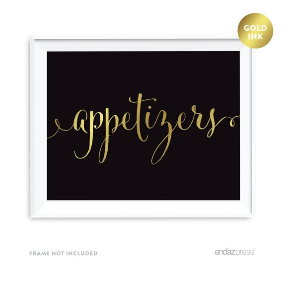 Appetizers Black and Metallic Gold Wedding Signs
