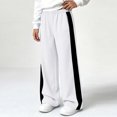 thumbnail image 5 of Girls Color Block Sweatpants with Pockets Casual Baggy Elastic Waist Fashion Kids Wide Leg Pants White 5, 5 of 9