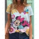 thumbnail image 3 of Camiseta holgada informal de verano con estampado de Mickey Mouse de Disney para mujer, camiseta básica con cuello en V y estampado gráfico, ropa de talla grande con estampado 3D, 3 of 5