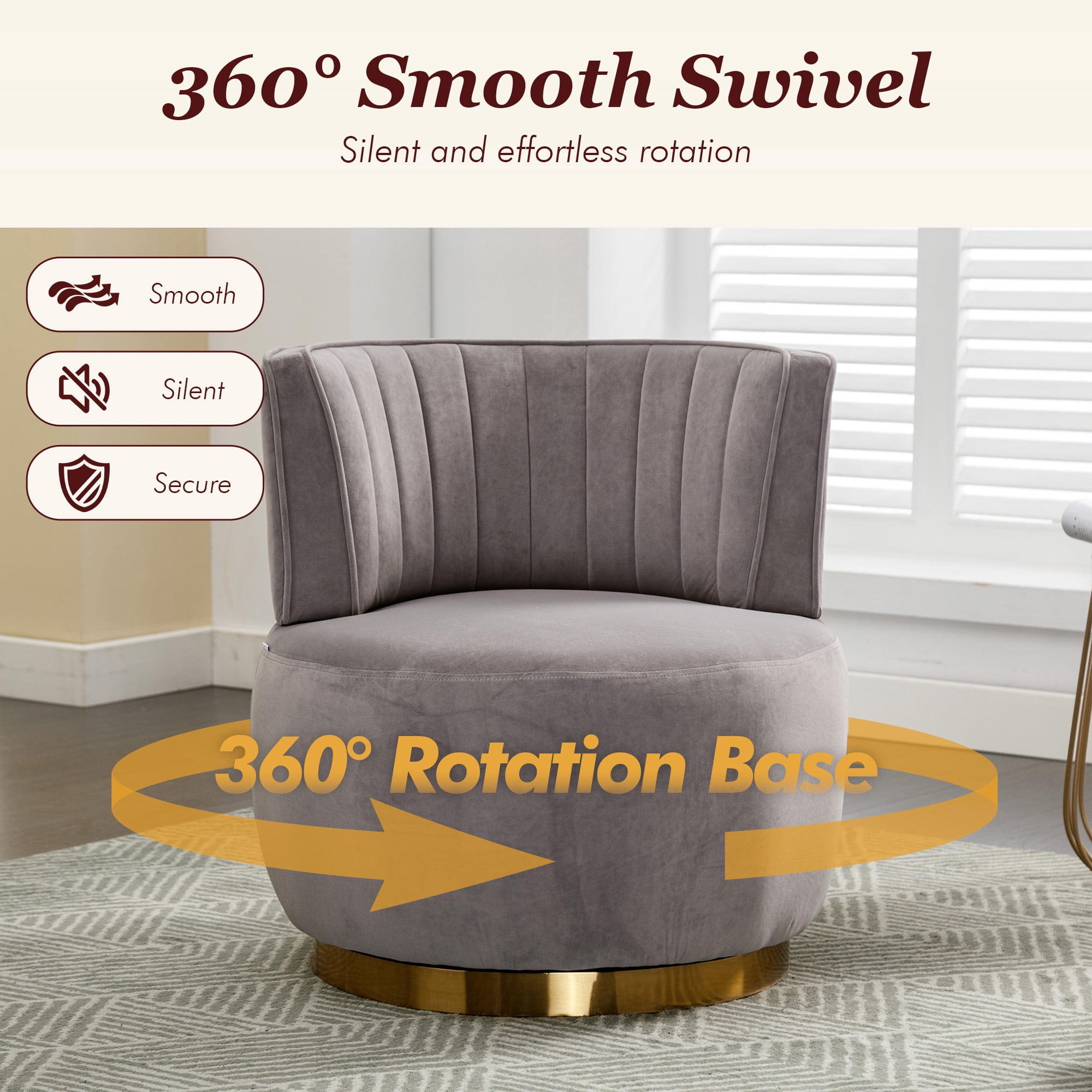 MOONMISS 360° Swivel Barrel Accent Chairs, Round Armchairs with Wide Upholstered, for Living Room, Bedroom, Gray