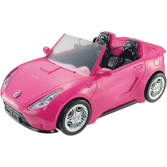 Barbie Convertible Toy Car, Sparkly Pink 2-Seater with Rolling Wheels