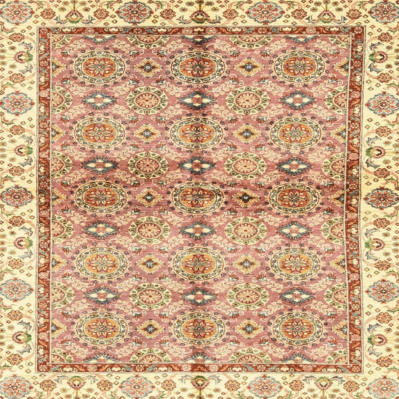 Ahgly Company Machine Washable Indoor Square Abstract Orange Area Rugs, 8' Square