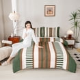 thumbnail image 4 of Homewish Modern Geometric Striped Queen Comforter Set,Retro Minimalist Lines Bedding Sets,Brown Green Beige Bedding Comforter Set For Boys Kids,Ultra Soft Home Decor Reversible,3-Piece, 4 of 8