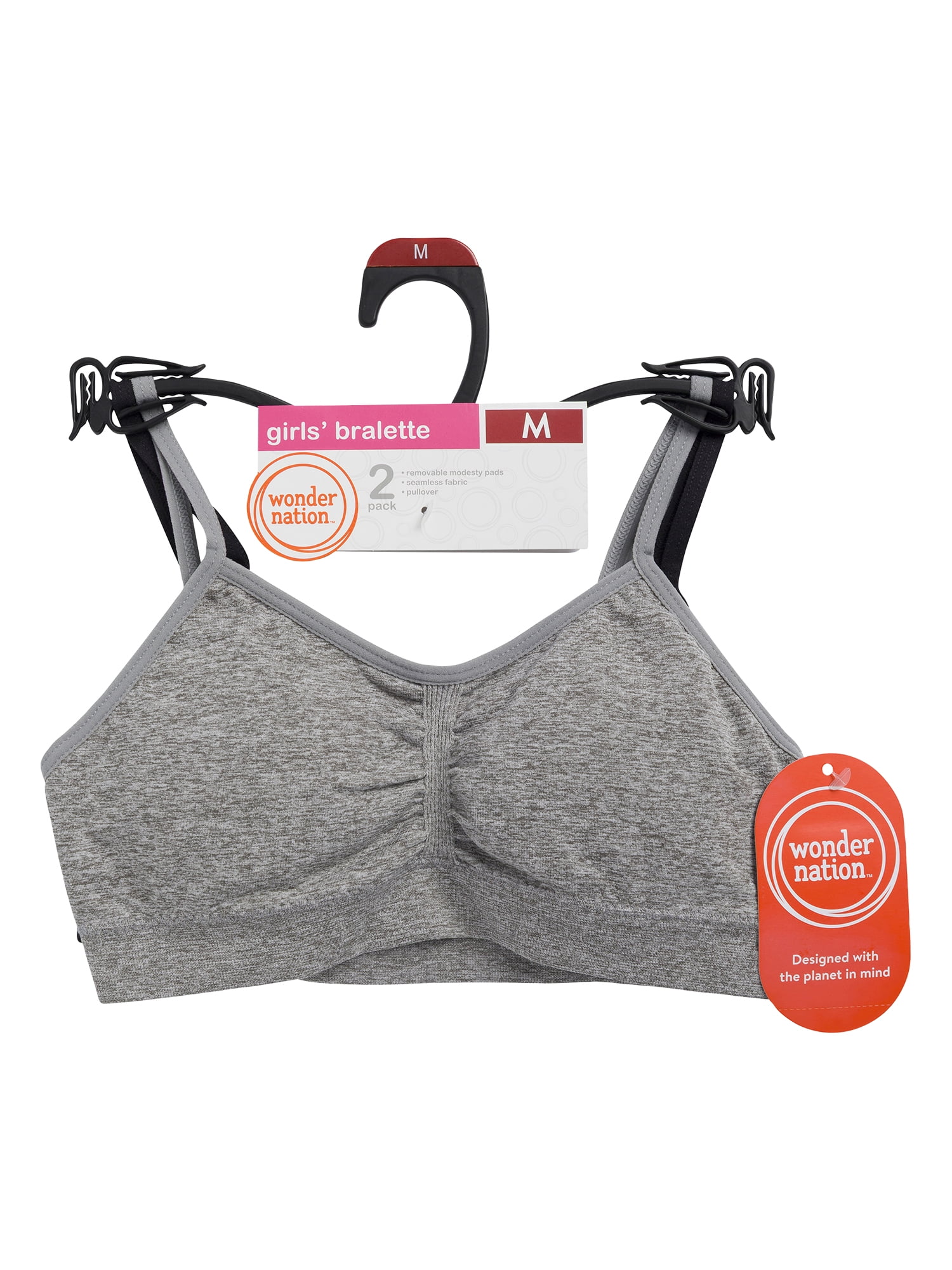 Wonder Nation Girls' Seamless Ruched Recycled Bra, 2-Pack, Sizes XS-2XL