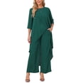 thumbnail image 2 of Women's 2 Piece Chiffon Sets Summer Dressy Pantsuits High Low Top Pants Set Formal Wedding Guest Outfit S Dark Green, 2 of 6