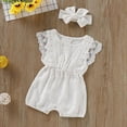 thumbnail image 3 of URMAGIC Baby Girls Lace Romper Set Ruffle Sleeve Solid Color Onesie with Headband 0-24 Months, 3 of 11
