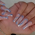 thumbnail image 1 of 24 Pcs Press on Nails Long, Abstract Coffin Fake Nails, Glossy Glue on Nails, False Nails with Glue for Women (Nude Swirl) Zhivalor Uñas Postizas y Decoración, 1 of 4