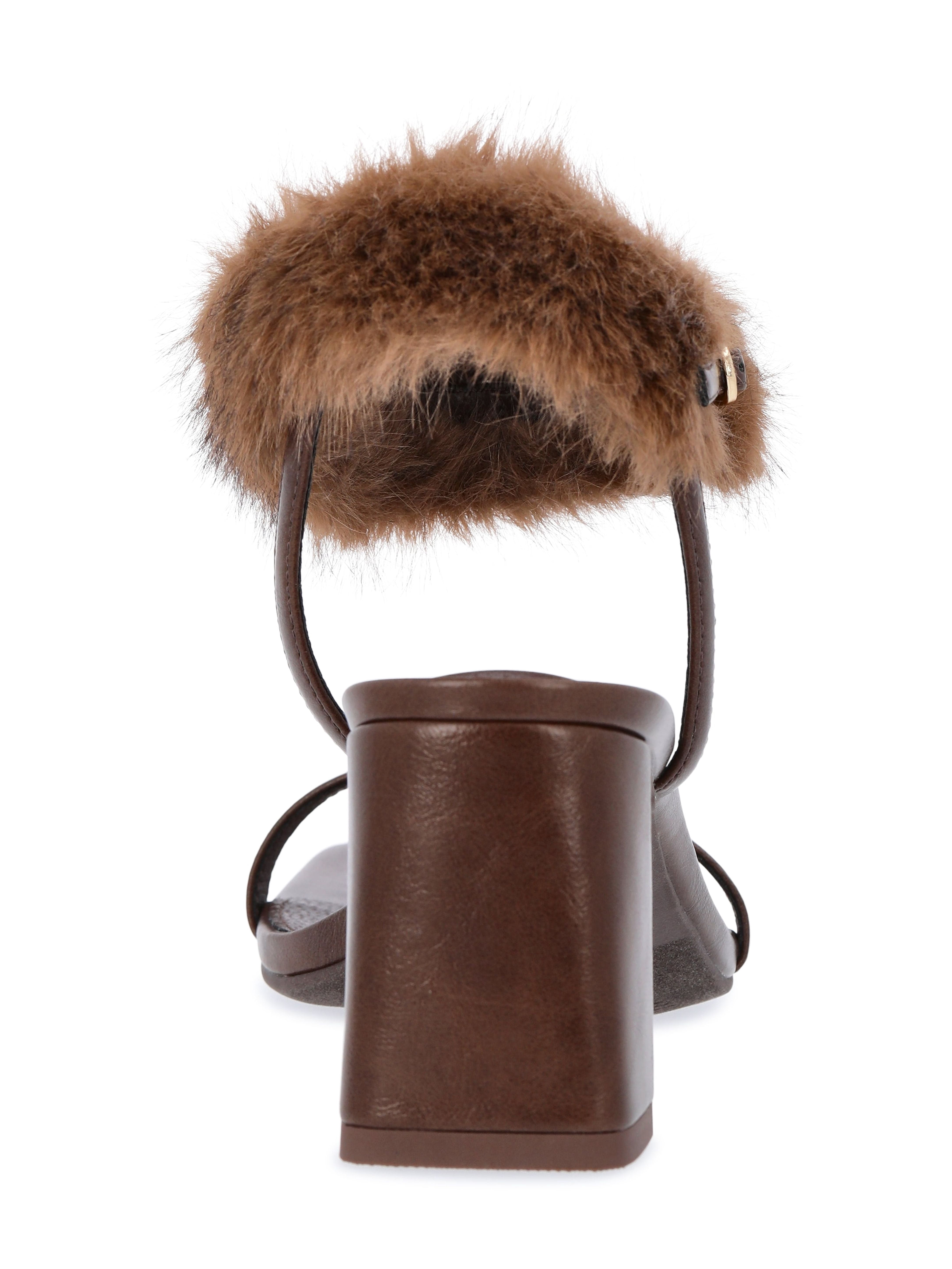 No Boundaries Women's Block Heel with Fur Ankle Strap