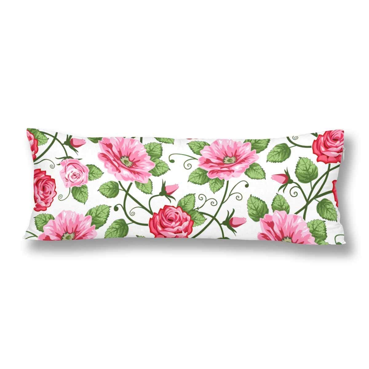 Gckg Seamless Pink Roses Leaves Pattern Body Pillow Covers