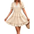 thumbnail image 2 of Women Summer Mini Dress Chiffon Cutout Ruffle V-Neck Puff Sleeve Dresses Dot Boho Sundresses Color S, 2 of 8