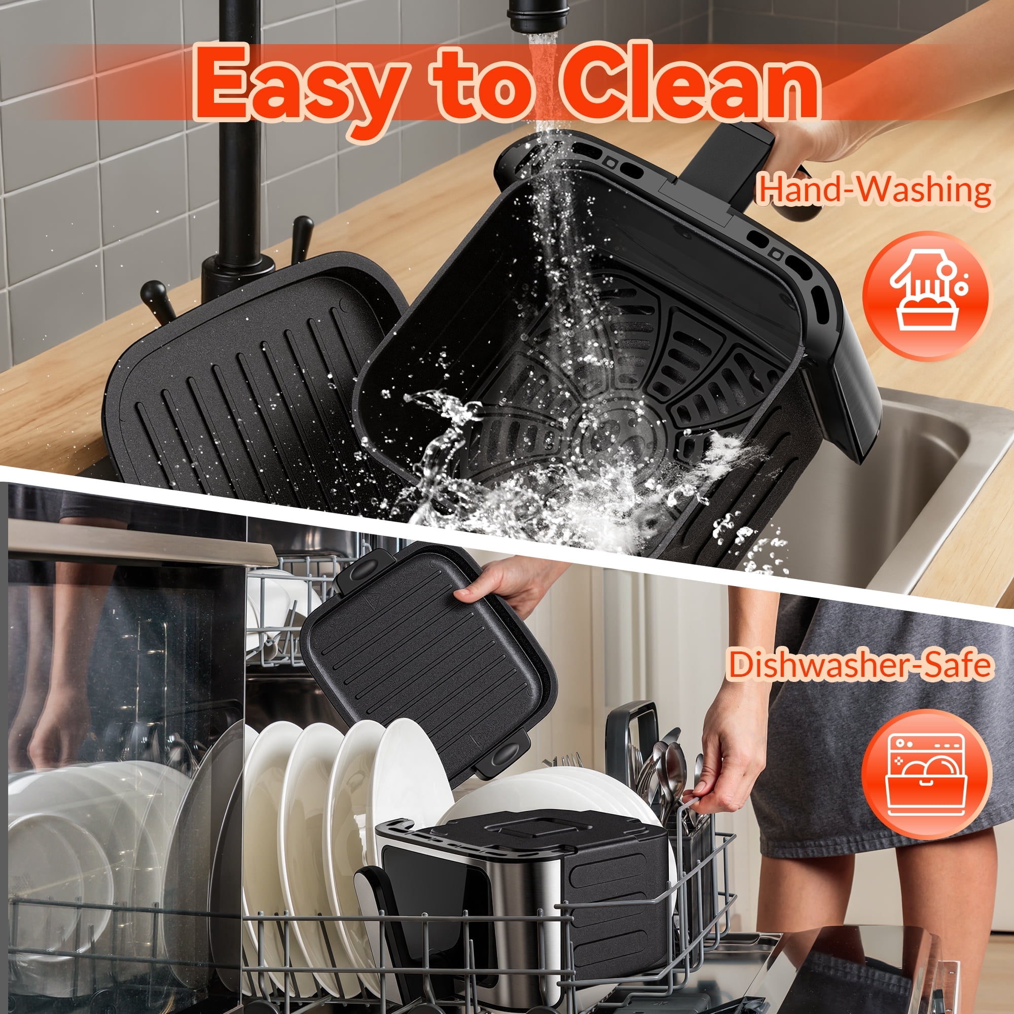 7.5 QT Visible Air Fryer Oven with Light & Baking Tray, 8-in-1 Oil-Free Digital Air Fryer, Nonstick Basket & 100 Liners, Easy Clean Family Kitchen Cooker
