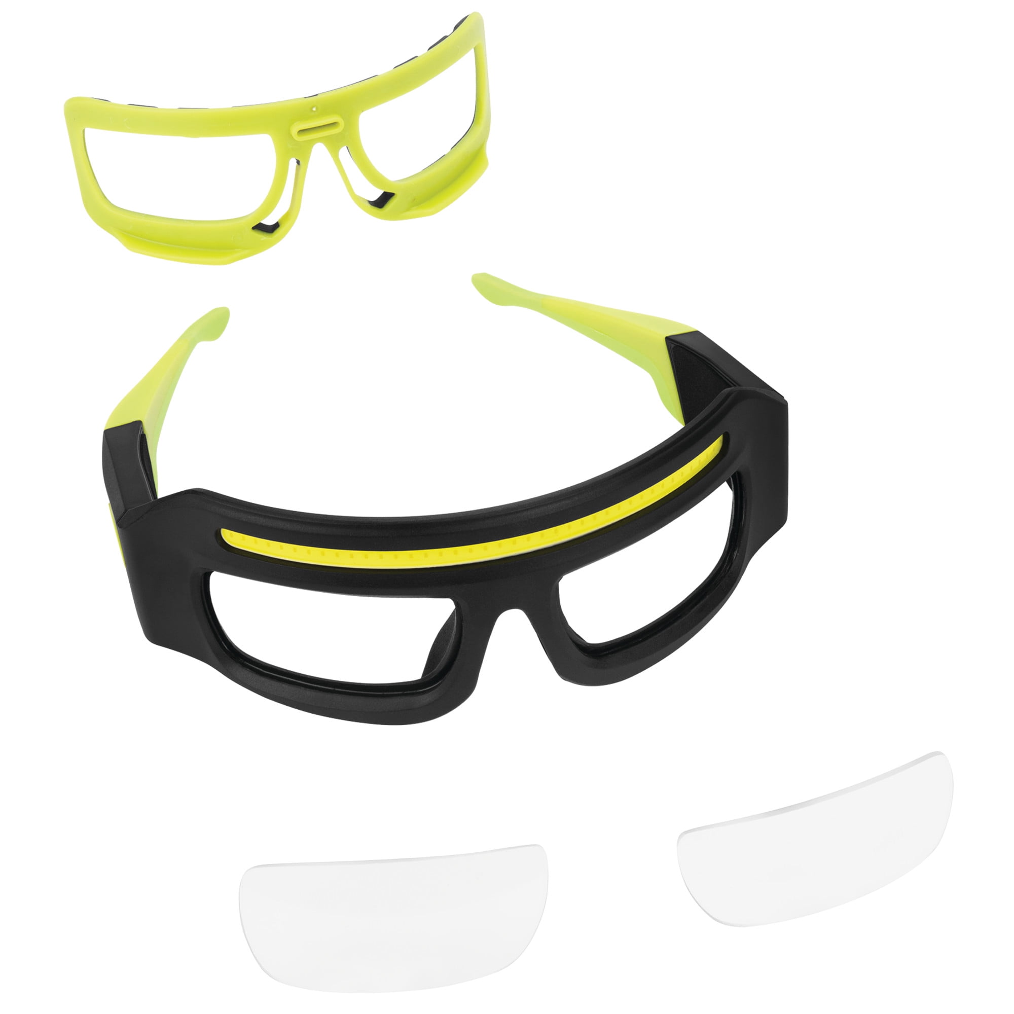 Performance Tool W2699 FIREPOINT 250LM Li-Ion Lighted Safety Glasses - Cushioned Insert, Water-Resistant, Anti-UV, Anti-Scratch, Impact-Resistant, Black/Green
