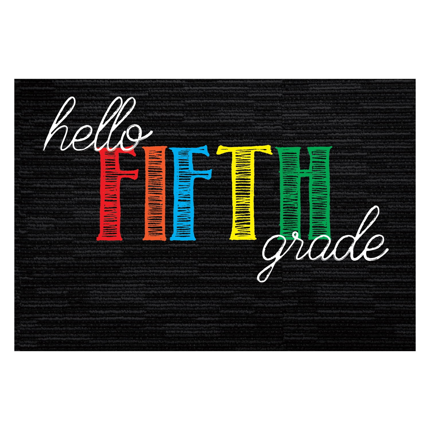 Personalized Planet 27x18 Hello Fifth Grade Doormat with Custom Teacher Name Printed on Black Rectangular 1/8” Thick Non Slip Mat for School Classroom or Home