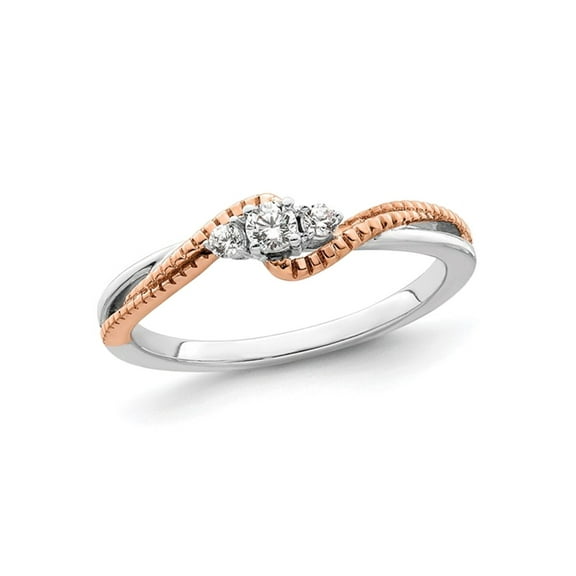 1/8 Carat (Ctw) Three-Stone Diamond Promise Ring 14K White & Rose Pink Gold for Women