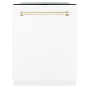 ZLINE Autograph Edition 24" 3rd Rack Top Touch Control Tall Tub Dishwasher in White Matte with Gold Handle, 45dBa (DWMTZ-WM-24-G)
