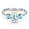 thumbnail image 3 of Gem Stone King 10K Two Tone Gold Sky Blue Aquamarine and Swiss Blue Topaz Engagement Ring for Women | 1.91 Cttw | Oval 8X6MM | Gemstone March Birthstone | Size 5, 3 of 6