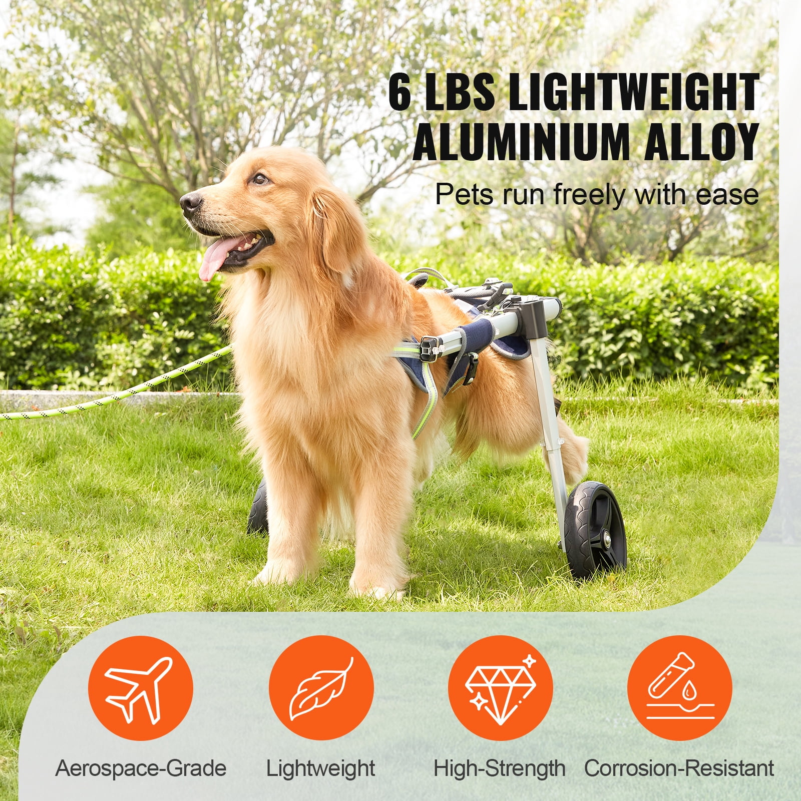 KFFKFF Pet Mobility Cart for Rear Legs, Lightweight & Customizable Support for Rehabilitating, Injured or Paralyzed Pets, Hind Leg Support Wheelchair for Dogs (L)