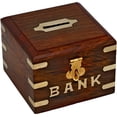 thumbnail image 7 of Ajuny Unique Handmade Premium Wooden Brown Piggy Bank Safe Money Box Perfect for Home Décor & Memorable Gifting for Child & Adults 4x4x3 inch, 7 of 7