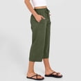thumbnail image 4 of 2026 Summer Wide Leg Capri Pants for Women Drawstring Elastic Waist Casual Cropped Trousers with Pockets Army Green L, 4 of 7