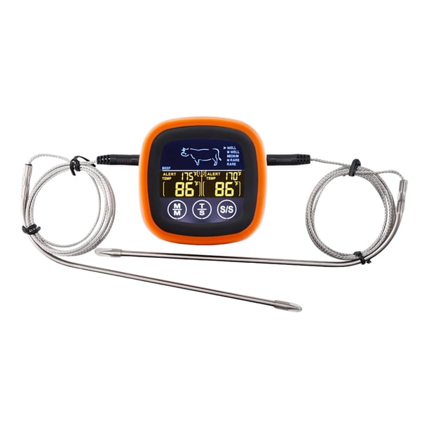 Termómetro digital para alimentos con alarma y sonda larga dual, pantalla LCD, preciso, para cocinar carne, barbacoa, horno de cocina, termómetro electrónico digital con alarma y temporizador.