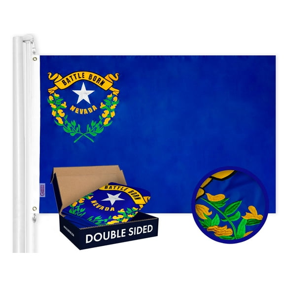 G128 – Nevada State Flag | 3x5 feet | Double Sided Embroidered 210D – Indoor/Outdoor, Brass Grommets, Heavy Duty Polyester, 2-ply