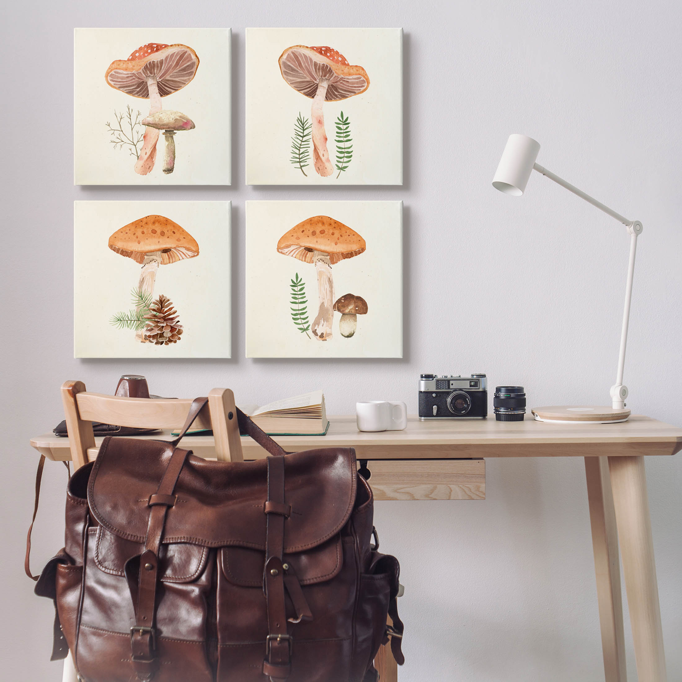 Woodland Mushroom Botanical Sprouts Botanical & Floral Graphic Art Gallery Wrapped Canvas Print Wall Art, Set of 4