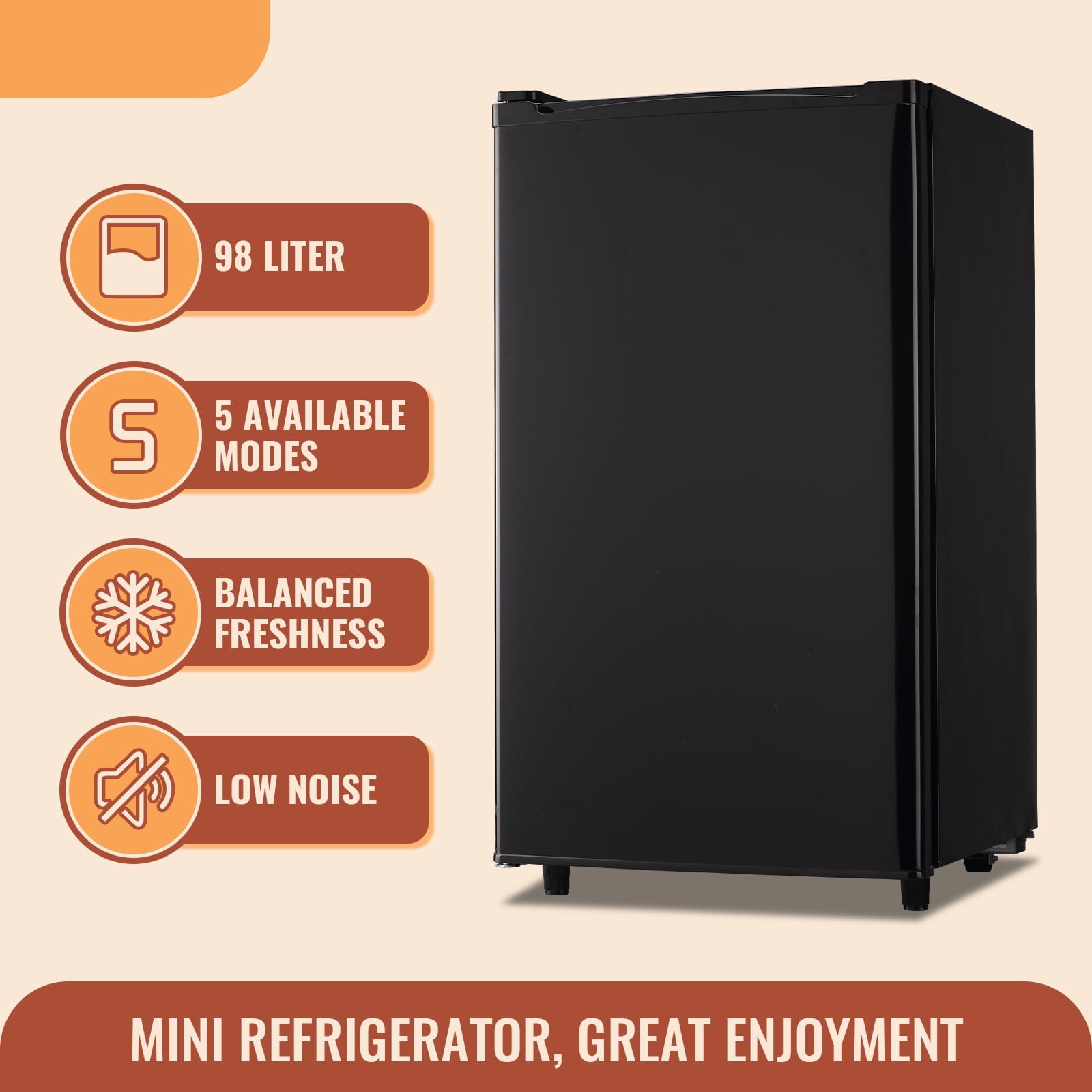 DEMULLER 3.2 Cu.ft Mini Fridge with Freezer Single DoorFridge Adjustable Temperature New Black