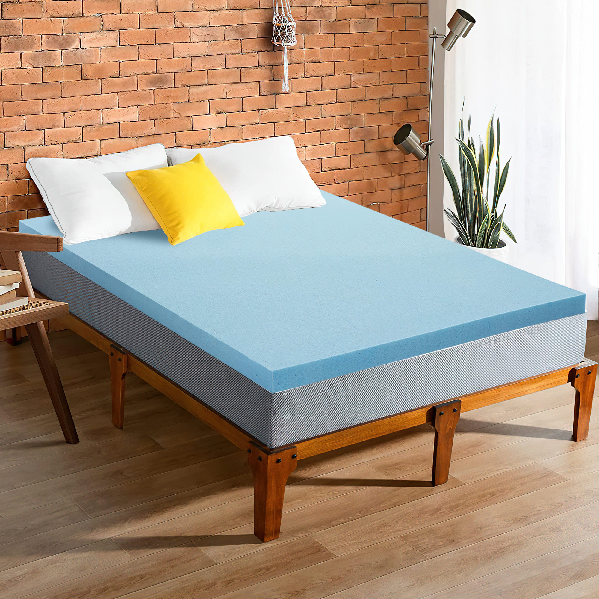 Continental Sleep, 3" Gel Memory Foam Mattress Topper, Queen, Blue