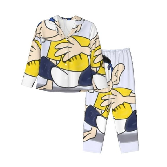 Saiise Sml Jeffy Ae Print Women Soft Pama Sets,Long Sleeve Sleepwear Button Up 2-Piece Pjs Lounge Sets-Small