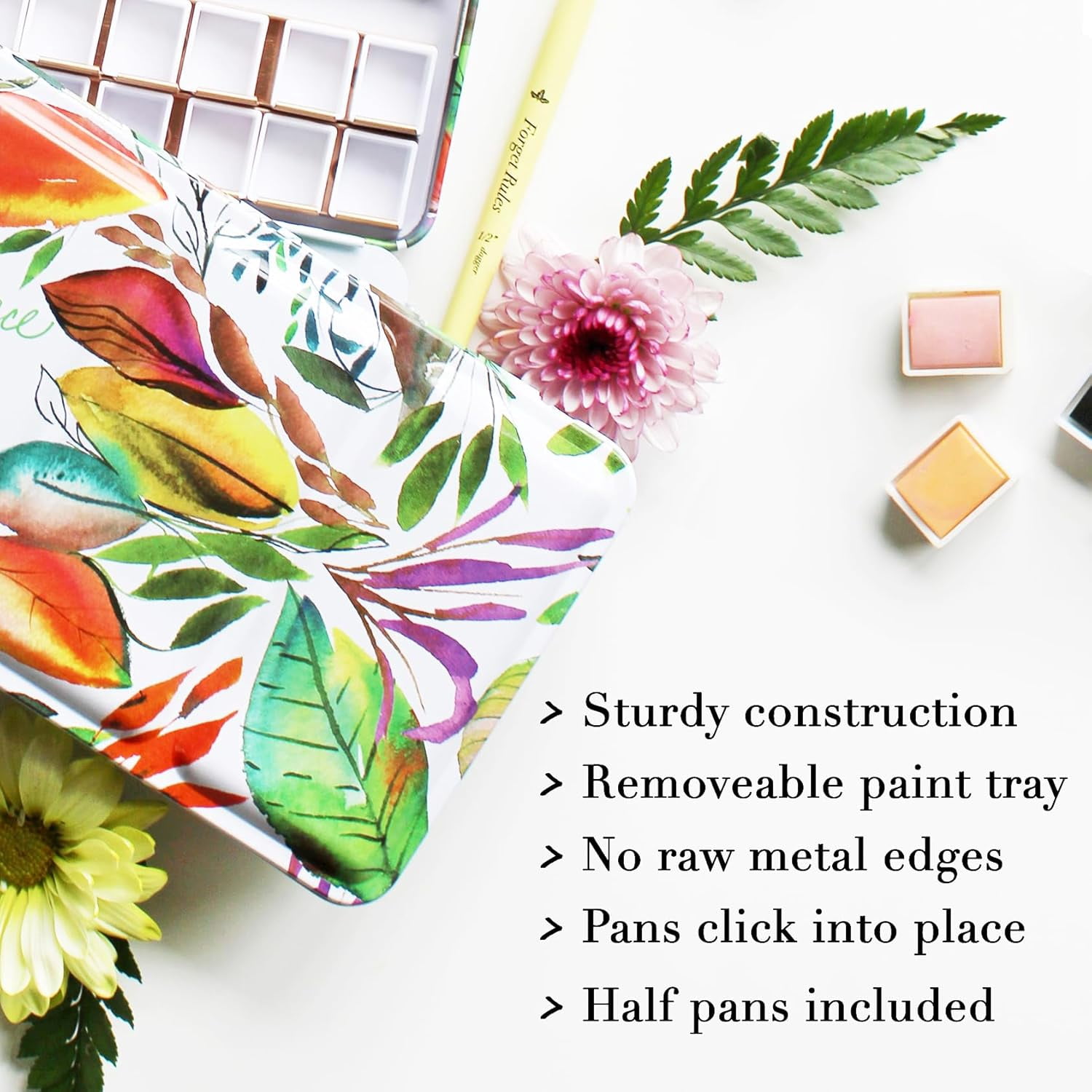 Fall Leaves-Kristy Rice Collectible Artist Watercolor Empty Paint Tray & 48 Watercolor Pans- Sturdy Empty Tin-Travel Watercolor & Lid-Watercolor Tin (Fall Leaves)