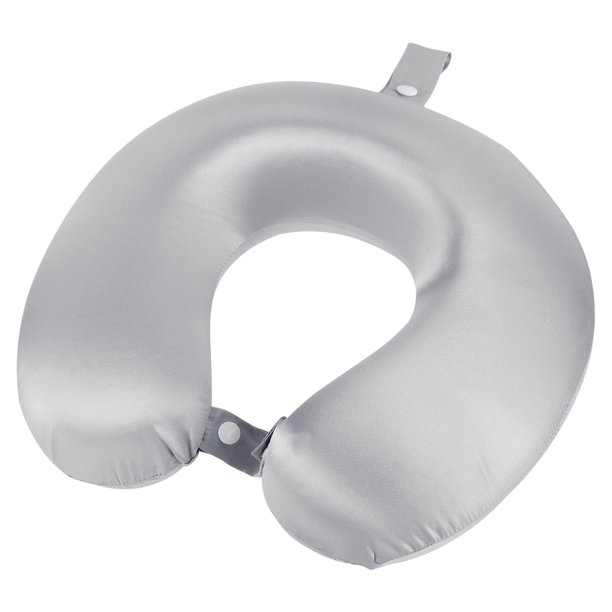 Almohada de Cuello de Seda para Viajes Funda de Seda Real Almohada Rellena de Espuma de Memoria 100% Almohada de Viaje Almohada de Avión Gris