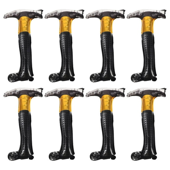 Construction Theme Balloons with Inflatable Hammer Shape Made of Aluminum Film for Birthday Party Decorations 8pcs