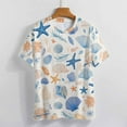 thumbnail image 3 of Beach Seashell Starfish Womens Tops Women's Fashion Casual Short Sleeve Flower Print Round Neck Pullover Top Blouse, 3 of 6