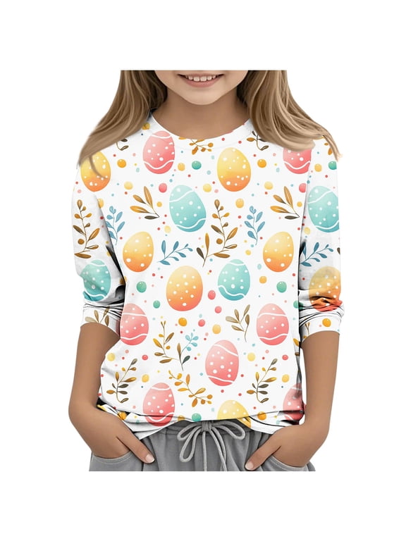 Easter T-shirts for Toddler Girls, Gift Casual Crewneck 3/4 Sleeve Kids Tops Multicolor Size 3-4 T