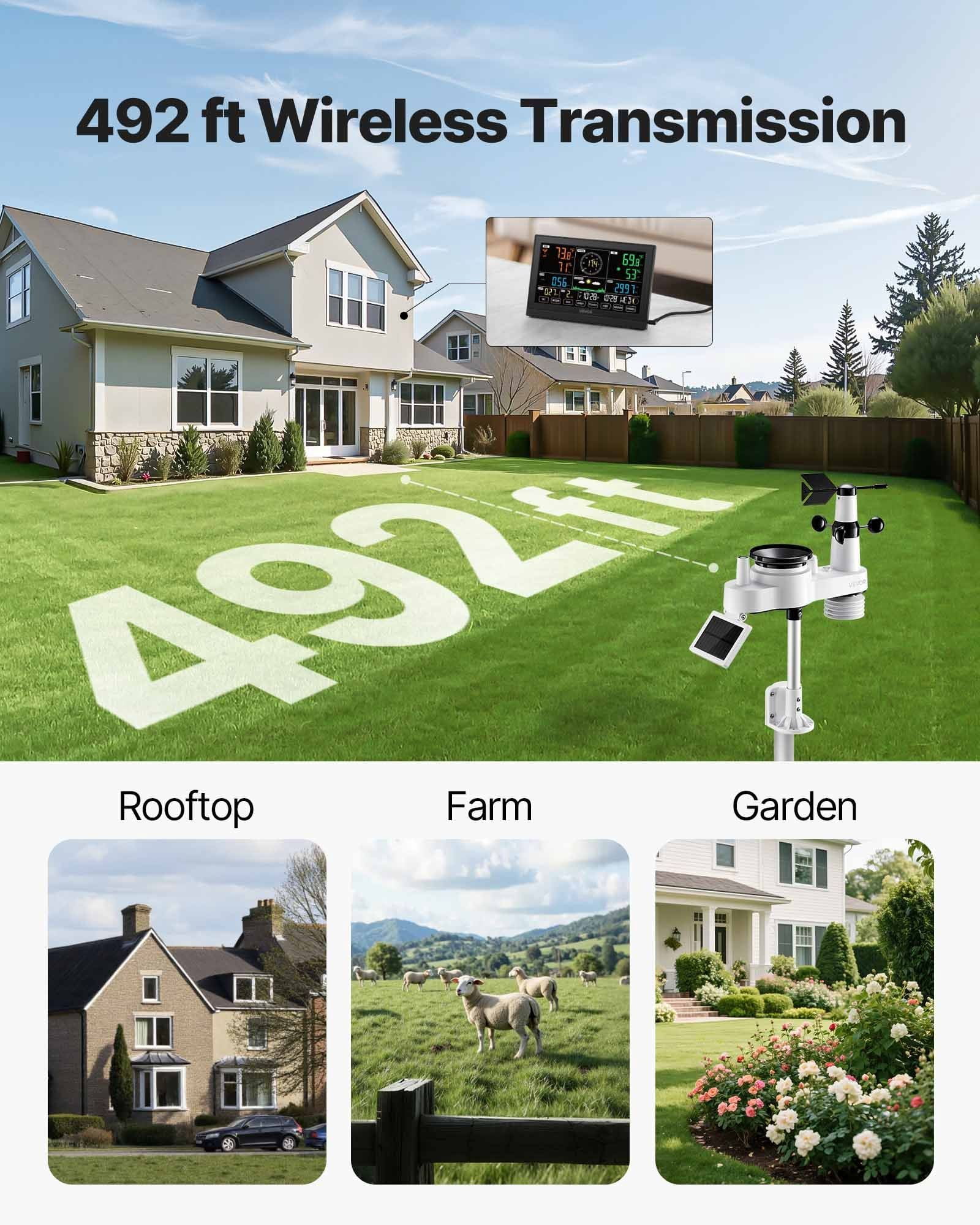 7-in-1 Wireless Weather Station with 7.5-Inch VA Display Solar Powered Outdoor Sensor Rain Gauge for Indoor Outdoor Temperature Humidity Wind Speed and Direction Forecast No WiFi