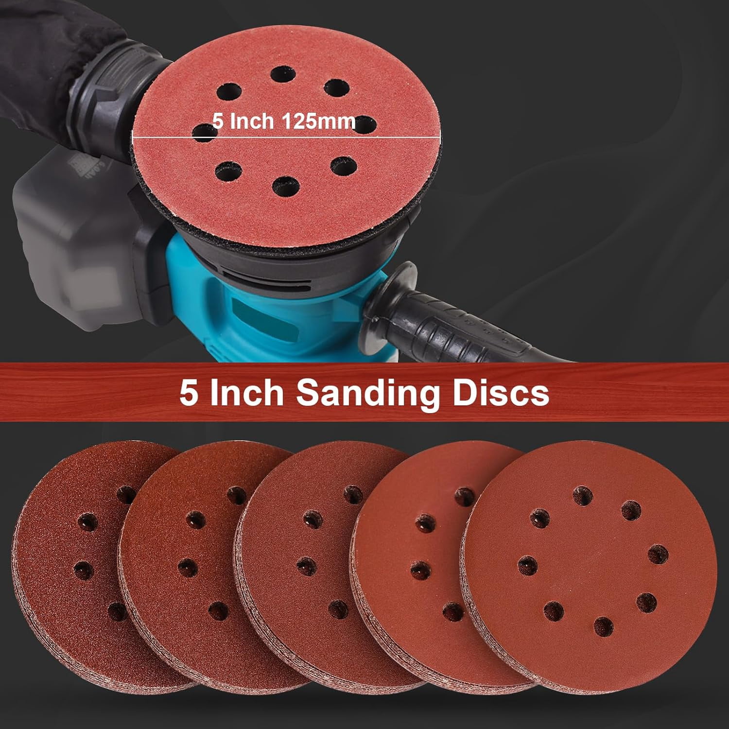 FRKSMD-100 PCS 5 Inch Sanding Discs 60 Grit Hook and Loop Sandpaper for Random Orbital Sander Round Sand Paper